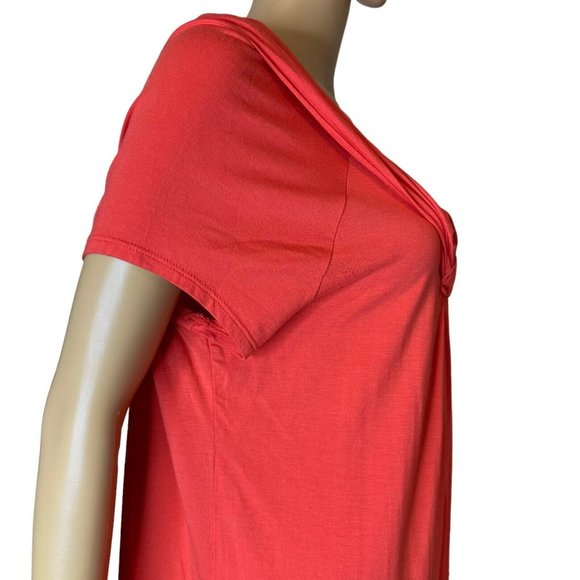Elie Tahari Valencia Blouse Size XL TG Coral Short Sleeves Cowl Neck Stretch - Picture 6 of 13